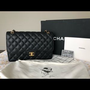 [SOLD]Chanel Classic double Flap jumbo GHW caviar
